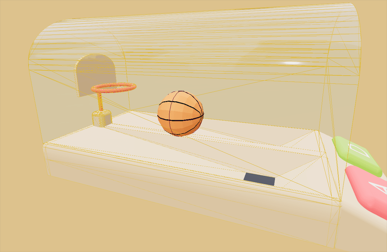 Screenshot of our scene with all colliders activated